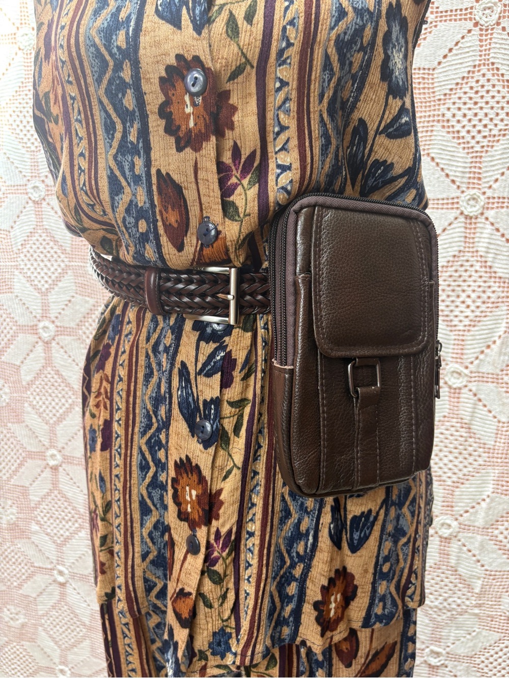 Vintage Leather Belt Bag + Braided Belt
